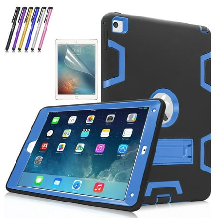 iPad Air 2 Case, Mignova Heavy Duty rugged impact Hybrid Protective Case with Build In Kickstand For Apple iPad Air 2 + Screen Protector Film and Stylus Pen (Black / Indigo (Best Rugged Ipad Air Case)