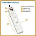 thumbnail image 2 of Tripp Lite 6 Right Angle Outlet Surge Protector Power Strip, 6ft Cord, Metal, & $75,000 INSURANCE (TLM626),White, 2 of 2