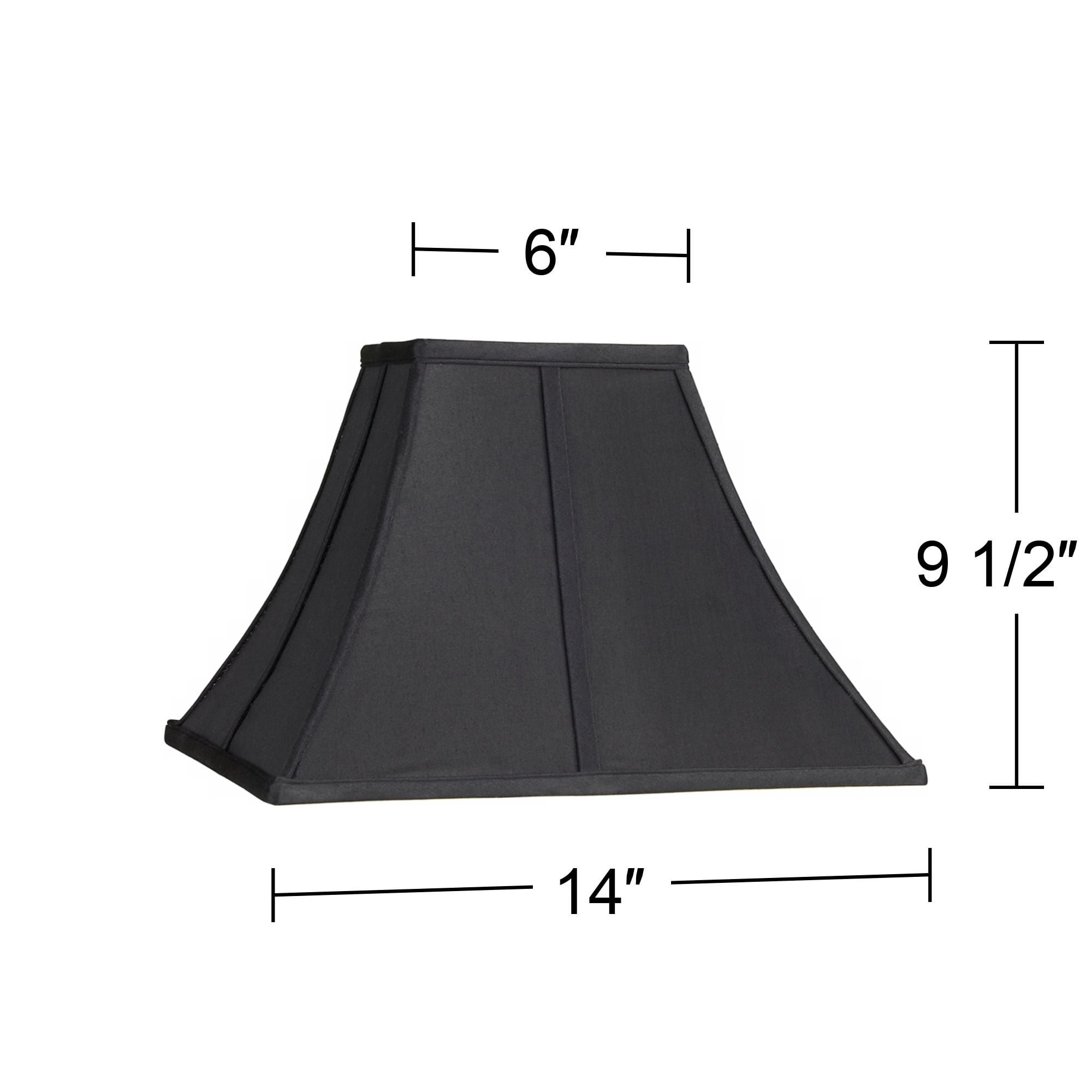 Springcrest Medium Square Curved Black Lamp Shade 6" Top x 14" Bottom x 9.5" High (Spider) Replacement with Harp and Finial