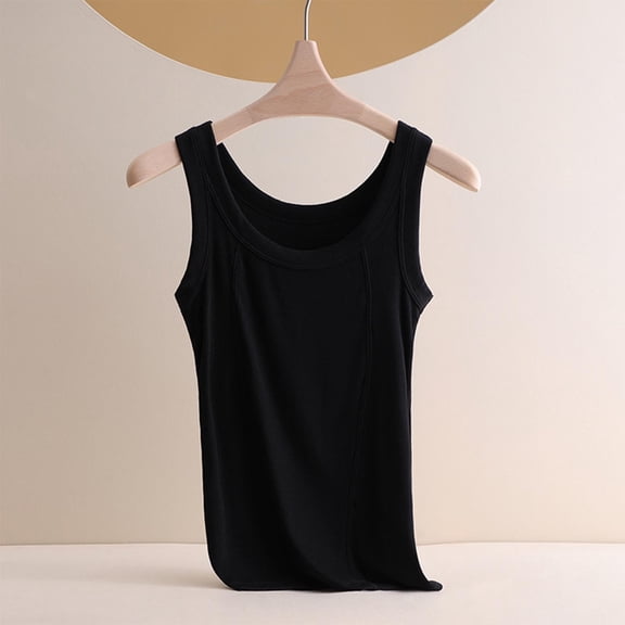 Women Threaded Cotton Strap Tank Top Round Neck Modal Undershirt Layering Camisole Womens Seamless Basic Tee Comfortable Breathable Summer Outfit