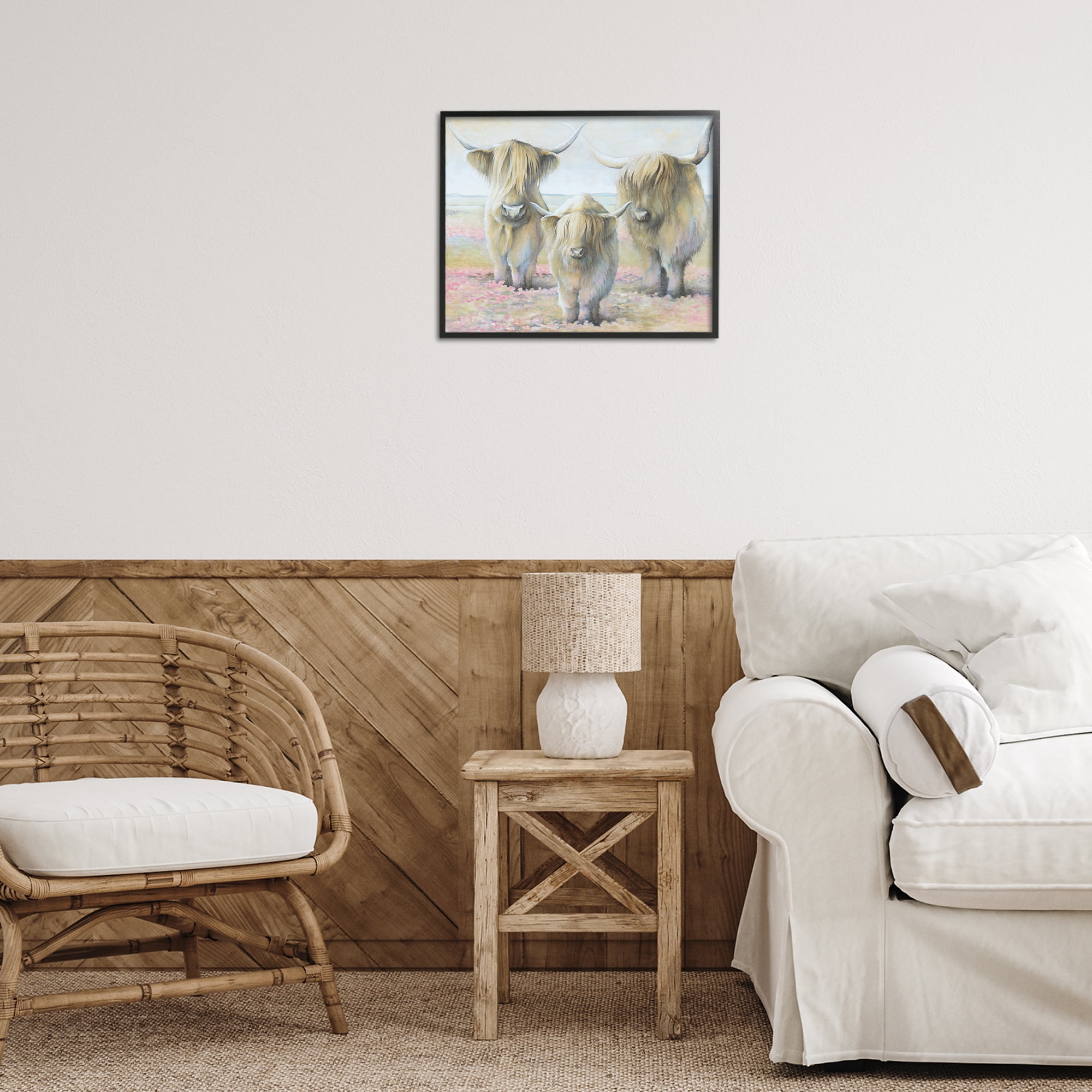 Stupell Industries Gentle Cattle Trio Animals & Insects Painting Black Framed Art Print Wall Art, 20 x 16
