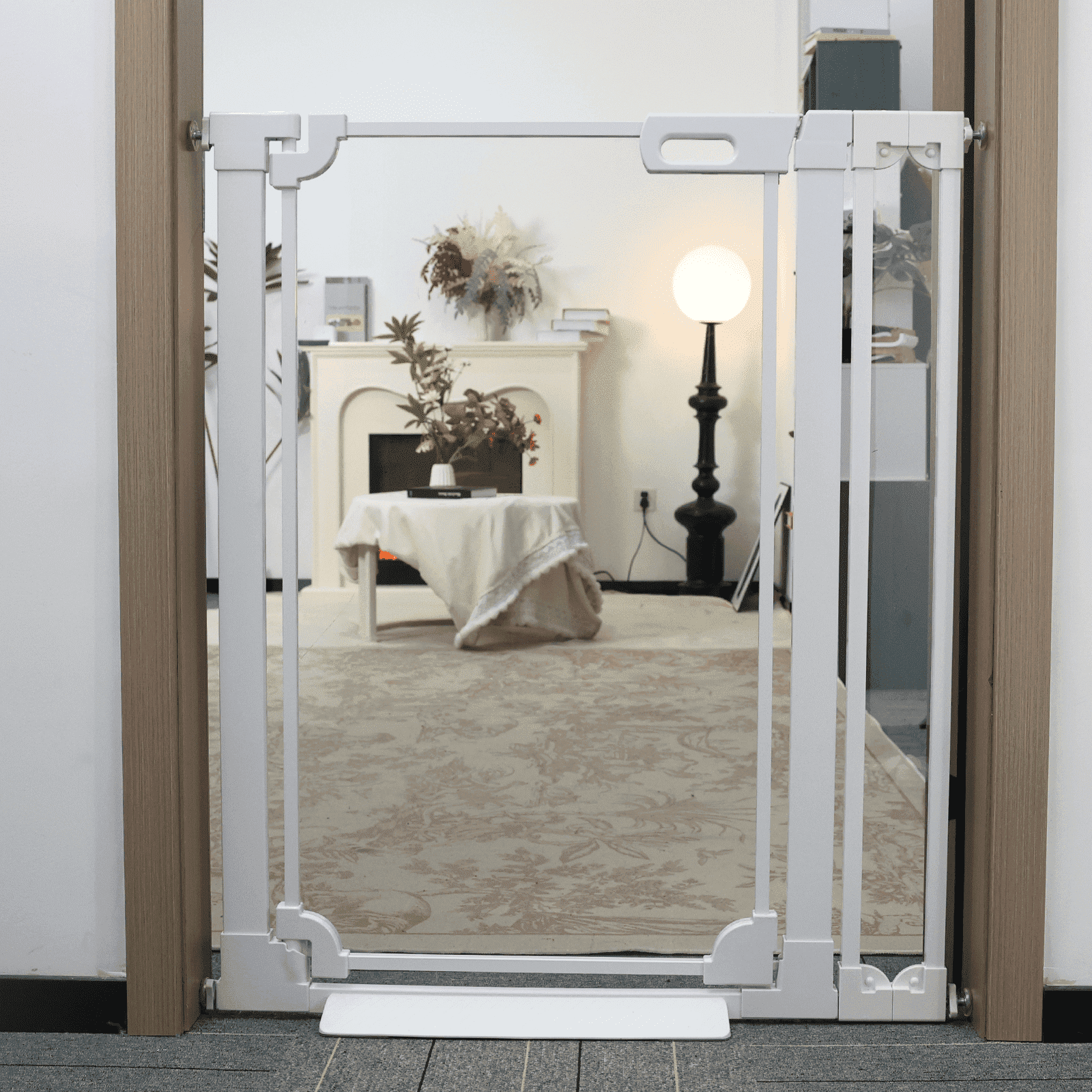 Fairy Baby Tall Clear Baby Safety Gate with Wall Protectors 29-38 in Wide Pressure Mounted Gates White