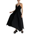 thumbnail image 2 of Women's Summer Slip Dress Solid Color Sleeveless V Neck Asymmetric Hem Midi A-Line Dress, 2 of 10