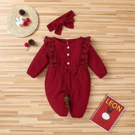 

Hunpta Romper Clothes Infant Jumpsuit Linen One Bow Girl Cotton Lace Baby Piece Girls Romper&Jumpsuit