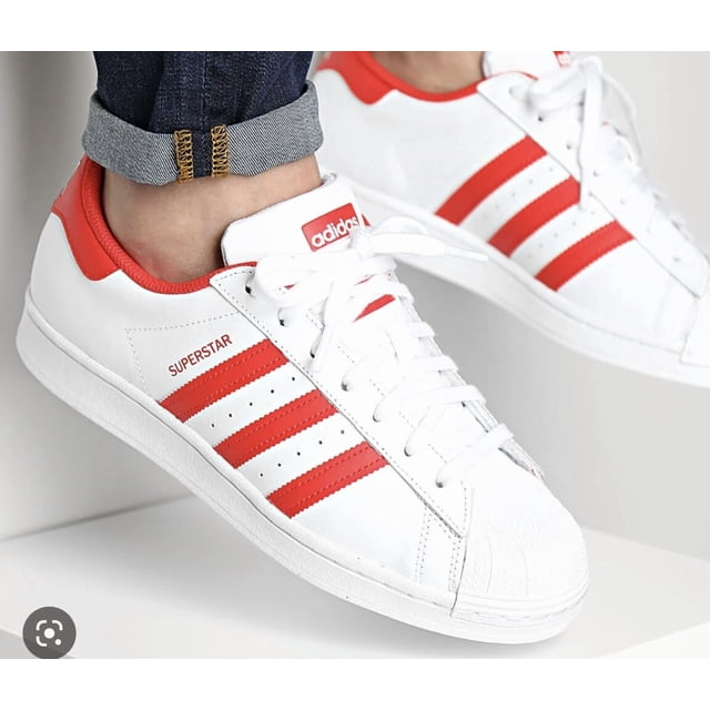 Adi-das Superstar Men’s Sz 4 | Wmns Sz 5 Shoe Red White Trainer Sneaker NEW 1