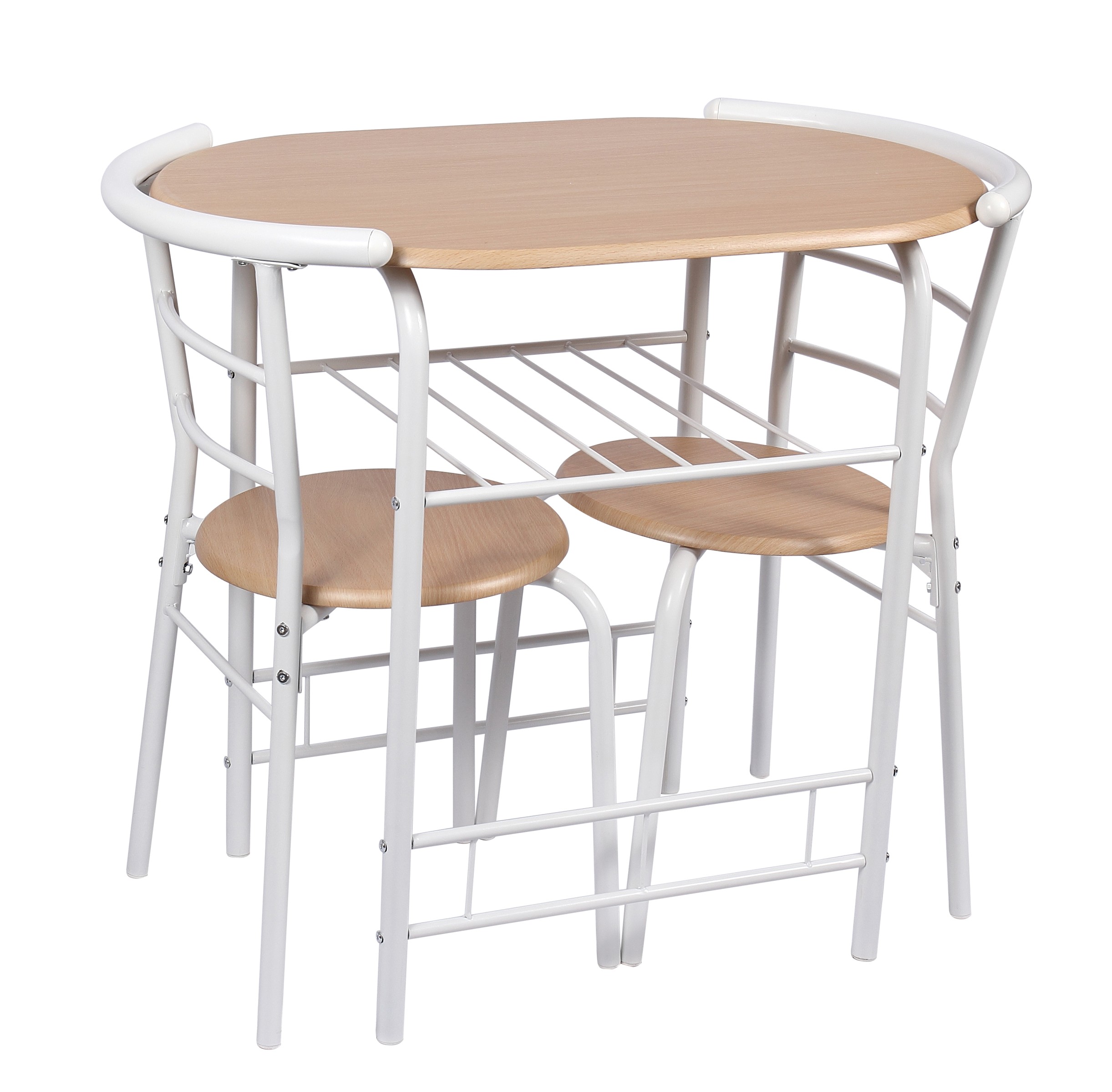 Mainstays 3-Piece Metal Wood Dining Set, White and Beech Color for Indoor