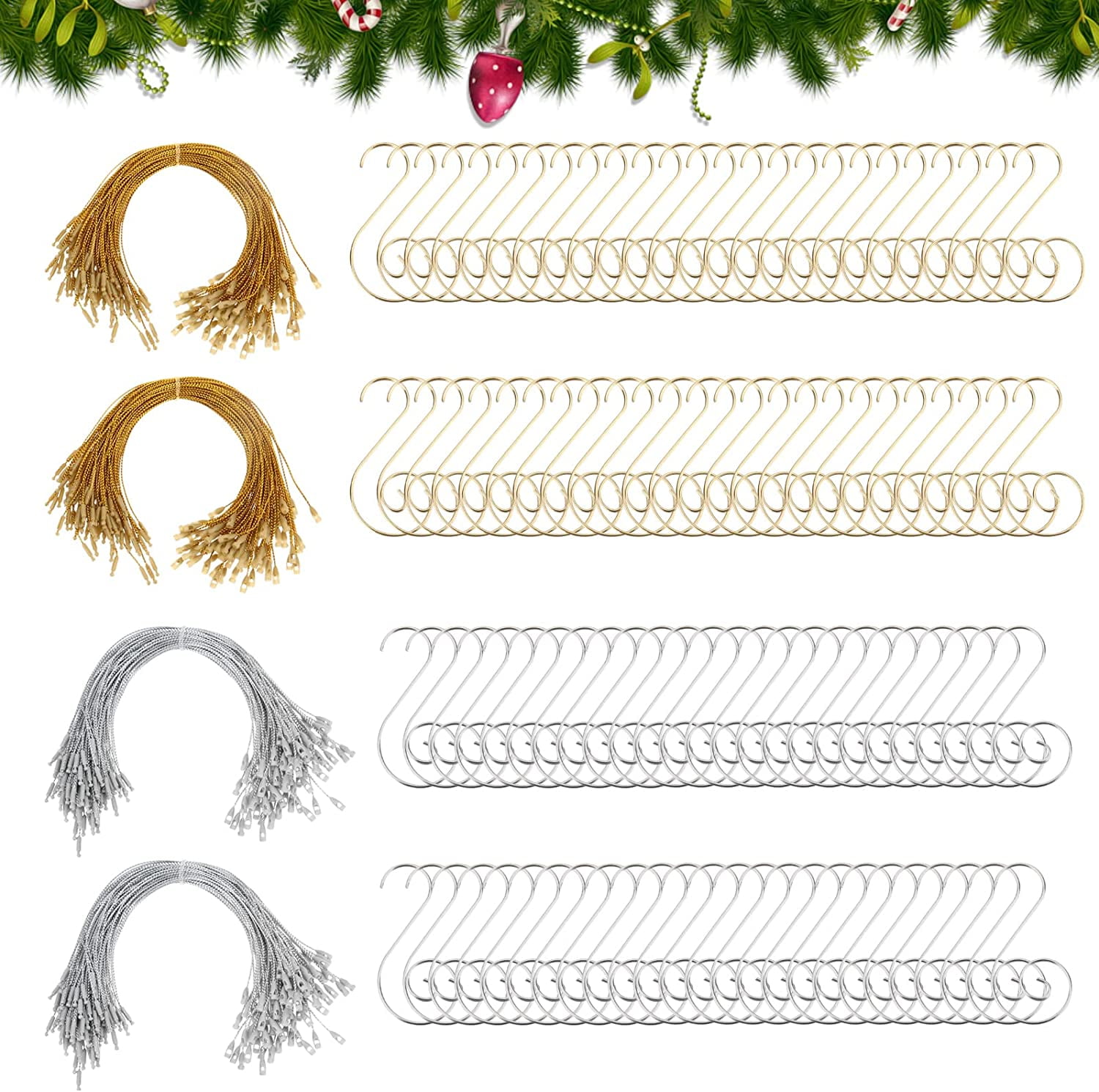 Christmas Ornaments Hanger String 200Pcs Silver+200Pcs Gold +50Pcs