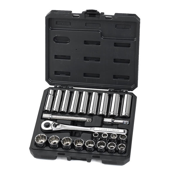 Craftsman 34898 24 Piece Standard 1/2 Inch Drive Socket Wrench Set With 84 Tooth Ratchet 