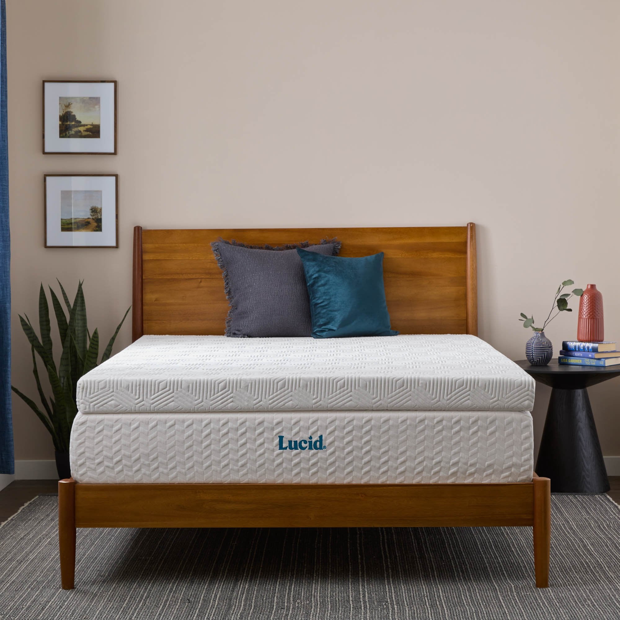 Lucid Charcoal and Gel Covered Memory Foam Mattress Topper, 4 inch, King
