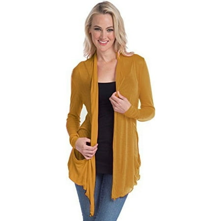 Semi-sheer Cardigan Cover-up with Pockets (1X, Dark-Mustard)