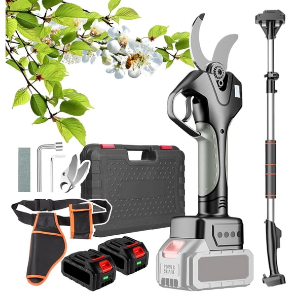 Electric Pruning Shears with 2.1m Telescopic Pole&4.5ah Battery&waist Bag,Cordless Electric Secateurs with Battery Level Display/Cutting Times for Fruit Trees Hedge Bush Orchard