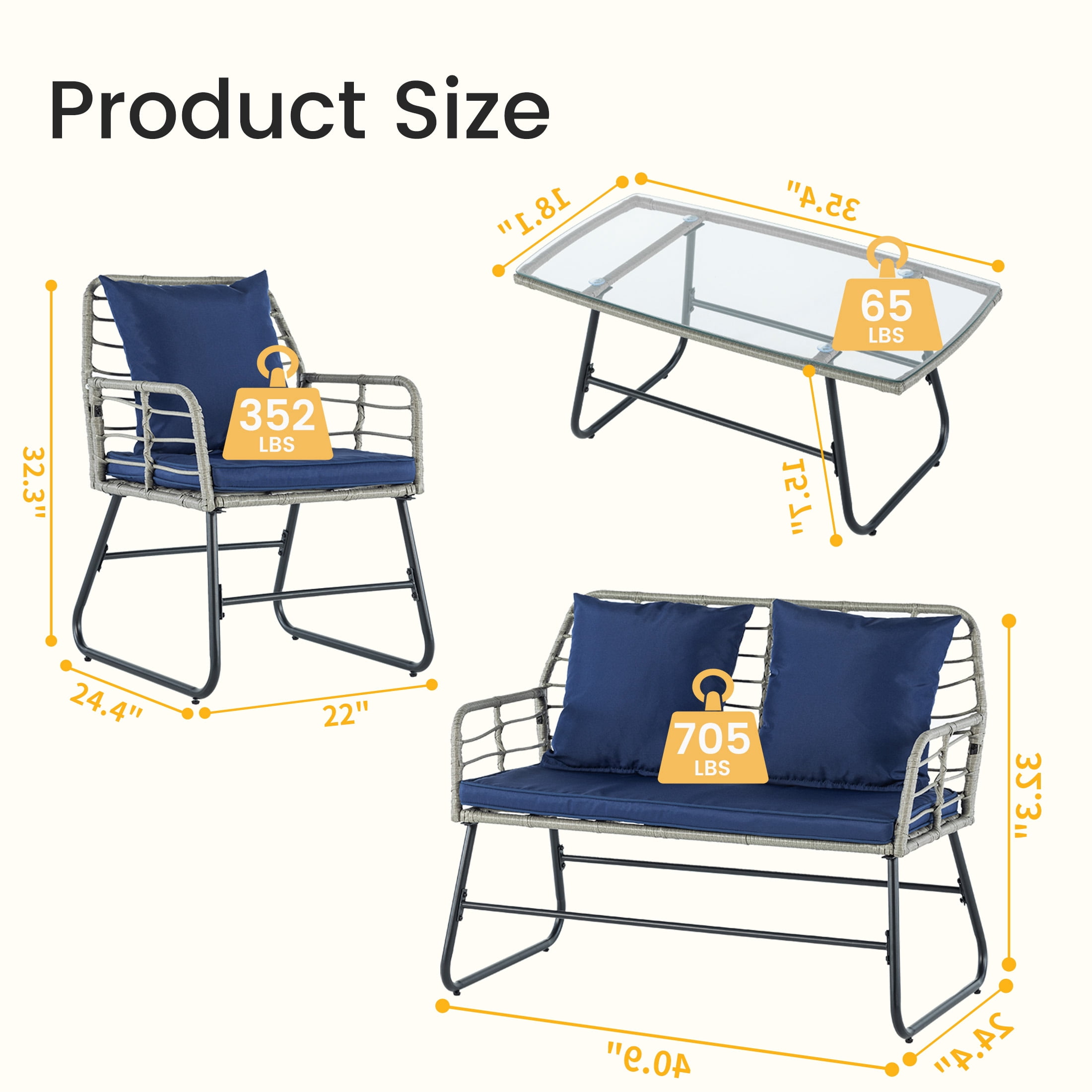 EDX 4-Piece Patio Furniture Set with Coffee Table, Rattan Wicker Outdoor Sectional Sofa Couch Conversation Set