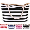 thumbnail image 2 of Coofit Beach Tote Bag Fashion Striped Multi-purpose Canvas Shoulder Bag Tote Handbag, 2 of 9