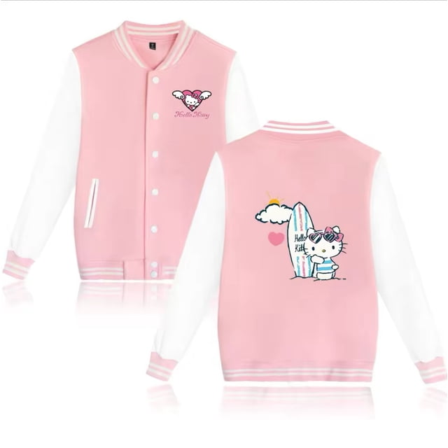 Chaqueta con estampado de Hello Kitty Hello Kitty de dibujos animados, uniforme deportivo informal de béisbol para niños medianos y grandes