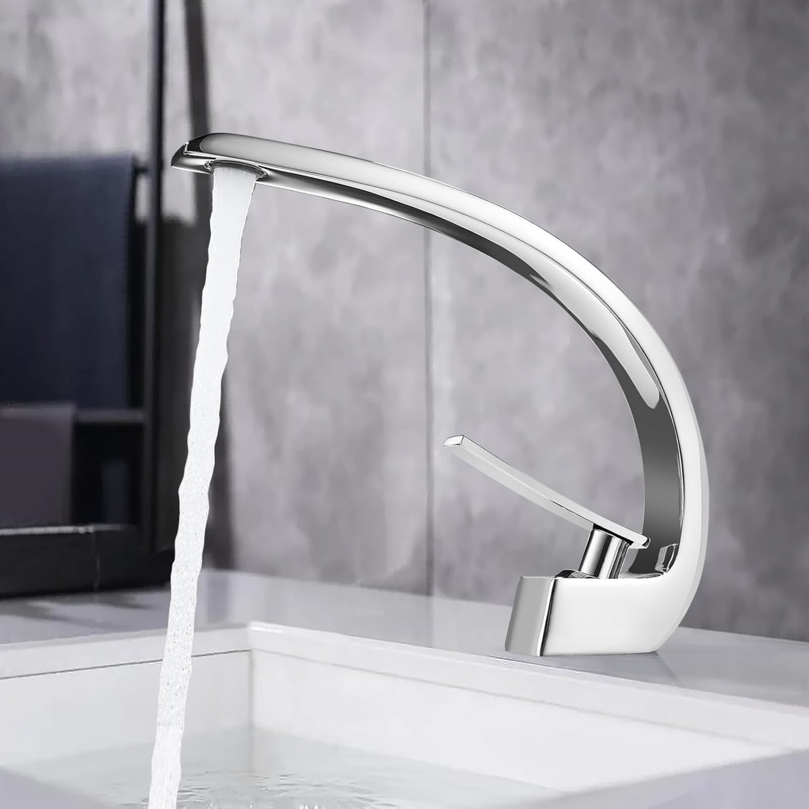 Bathroom Faucet Brushed Nickel Modern Waterfall Bathroom Sink Faucet with Single Handle, Hot and Cold