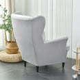 thumbnail image 4 of 2-Piece Stretch Wingback Slipcover, Elastic Velvet Armchair Chair Cover Protector, Includes 1pcs Base Protective Cover and 1pcs Cushion Protective Cover, Light Grey, 4 of 6