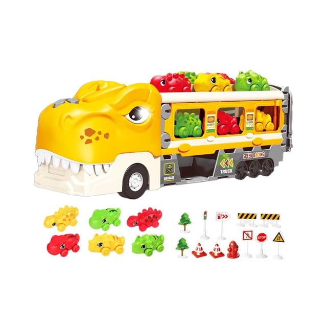 Juego de pista de carreras, camión transportador, juguete creativo, camión de transporte de dinosaurios, juguetes amarillo