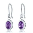 thumbnail image 2 of Gem Stone King 925 Sterling Silver Purple Amethyst Franch Wire Dangling Earrings (1.50 Cttw, Gemstone Birthstone, Oval 7X5MM), 2 of 4