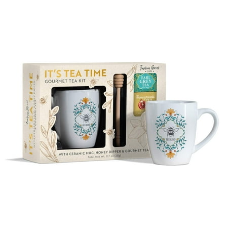 Fashion Street Cafe It's Tea Time Gourmet Gift Set with Mug, Honey Dipper, and Tea