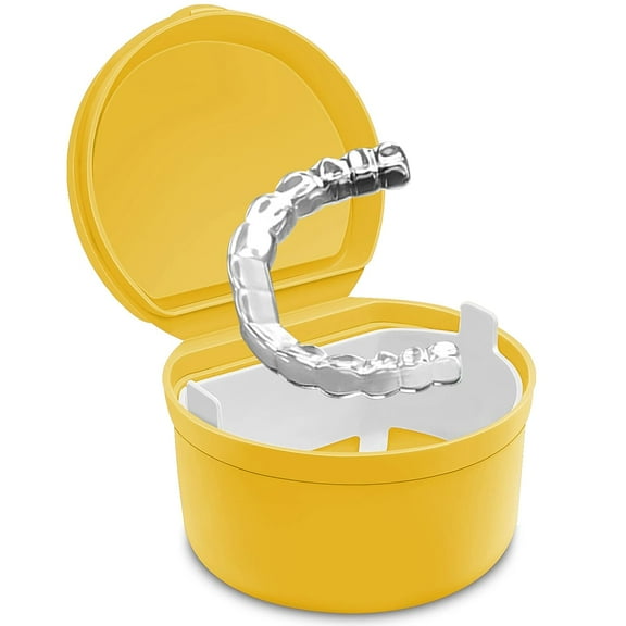 Colorful Denture Bath, Denture Case With Strainer For Soaking Dentures, Retainers, Mouth Guard & Night Guard, Large Denture Cup For a Set Of Full Dentures For Travelling & Daily Cleaning(YELLOW)