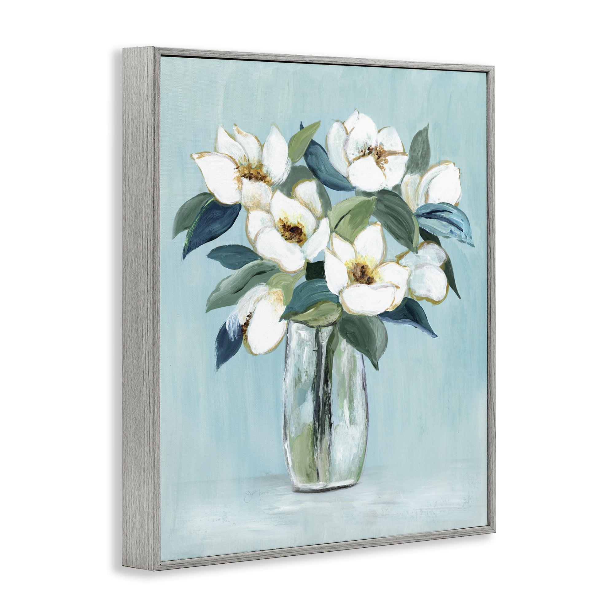 Stupell Industries Magnolia Blossoms on Blue Gray Framed Giclee Art, design by Janet Tava
