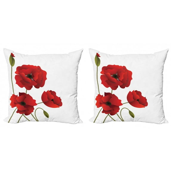 Ambesonne Floral Throw Pillow Cover 2 Pack, Flowers Petals and Buds, 16", Red Green