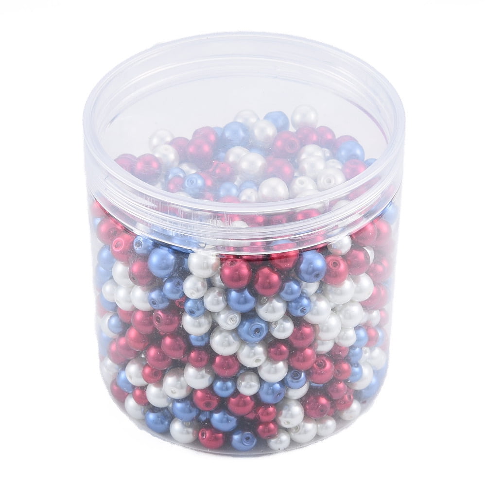 3 Colors Glass Pearl Beads Round Red & White & Blue Beads Mixed Color 6~8mm Hole: 1mm Box: 85x85x85