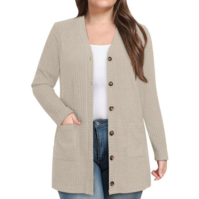 Veste Matelassée pour Femmes Cardigan Léger Cardigan en Tricot Doux Manches Longues Léger Ouvert Chandails en Molleton Boutons Mode Automne 2025 Cardigans avec Poches Vêtements Habillés d'Hiver