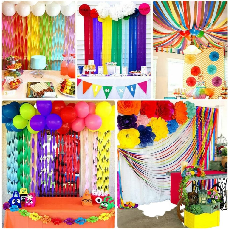 Red, Black & White Crepe Paper Streamers - Poker Party Decor, Birthday, Wedding Booth Backdrop Decorations