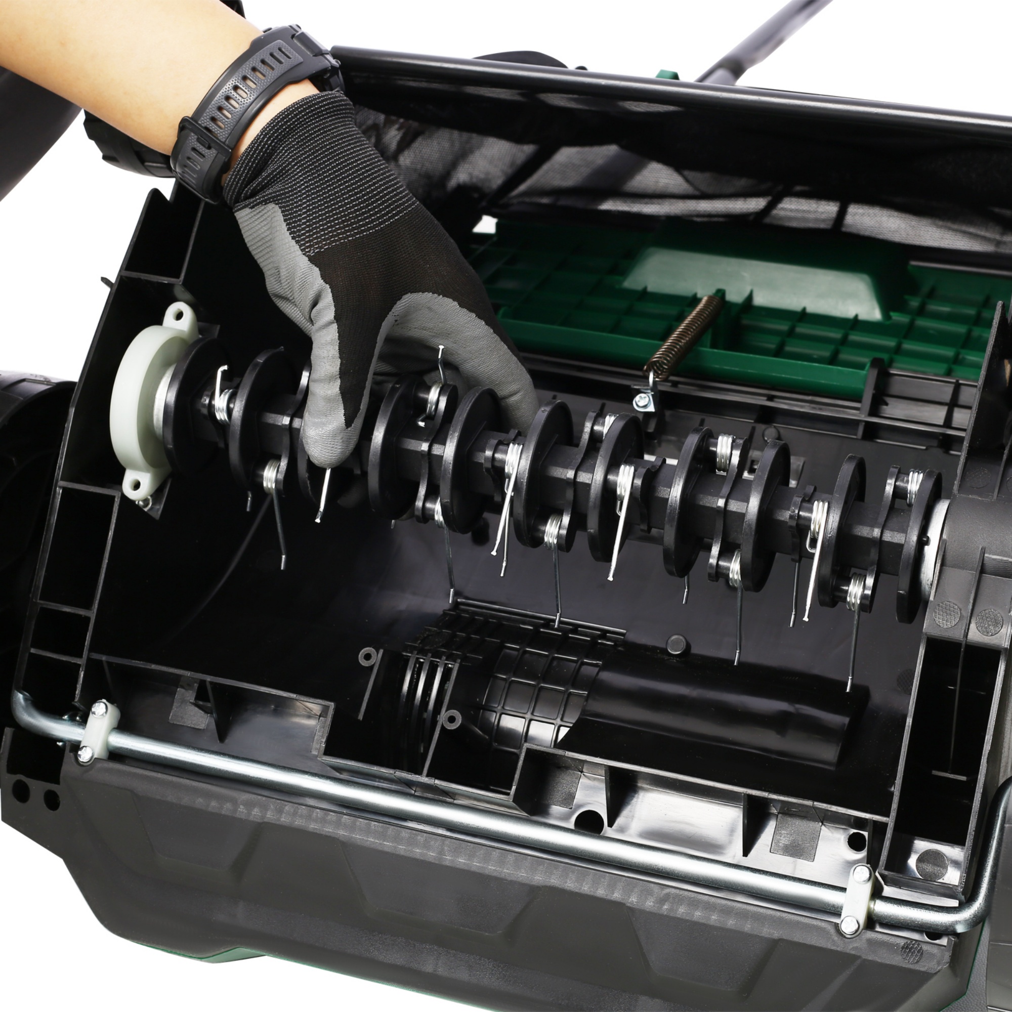 2-in-1 13" Dethatcher & Scarifier, 12 Amp Electric Garden Lawn Mover, Removable Collection Bag extra large 32QT