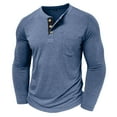thumbnail image 5 of ZCFZJW Mens Athletic Henley Shirts Casual Lightweight Long Sleeve Button Crewneck Pullover Tops with Pocket Regular Fit Cotton Workout Tees Shirt Blue M, 5 of 7