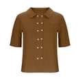 thumbnail image 4 of FUYUDY Women'S Linen Blouse Short Sleeve Loose Fit Solid Color Double Open Front Lapel Shirt Comfortable Breathable Female Top For Summer Beach And Daily Wear,Brown,XXL, 4 of 5