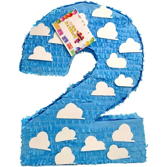 Number Two Pinata 20" Clouds Themed Second Birthday Party Blue & White Color