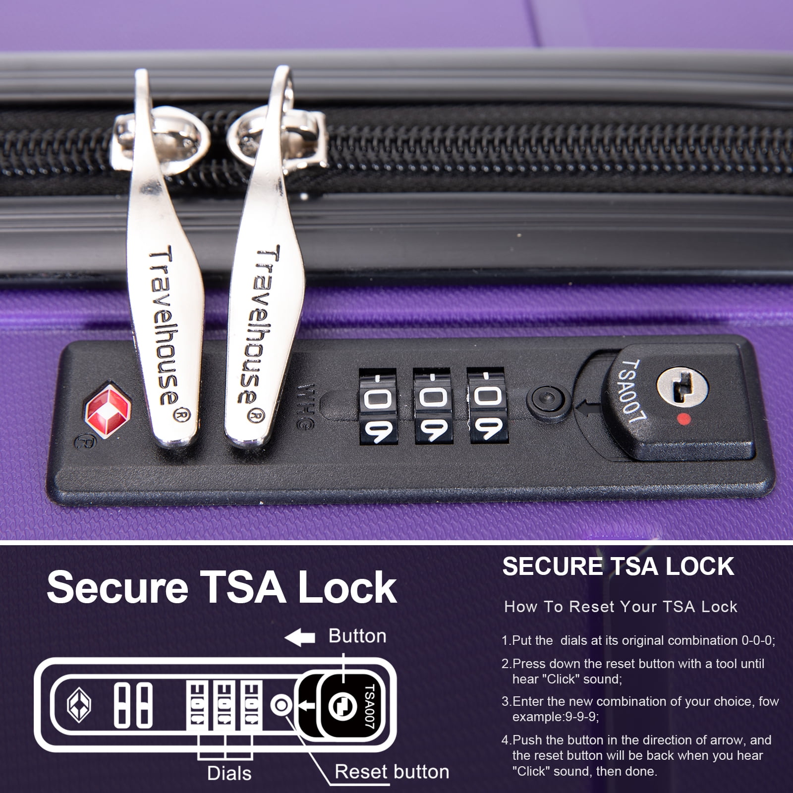 Aukfa Hardshell Suitcase Spinner Wheels PP Luggage Sets with TSA Lock - 3-Piece Set (20/24/28) - Purple