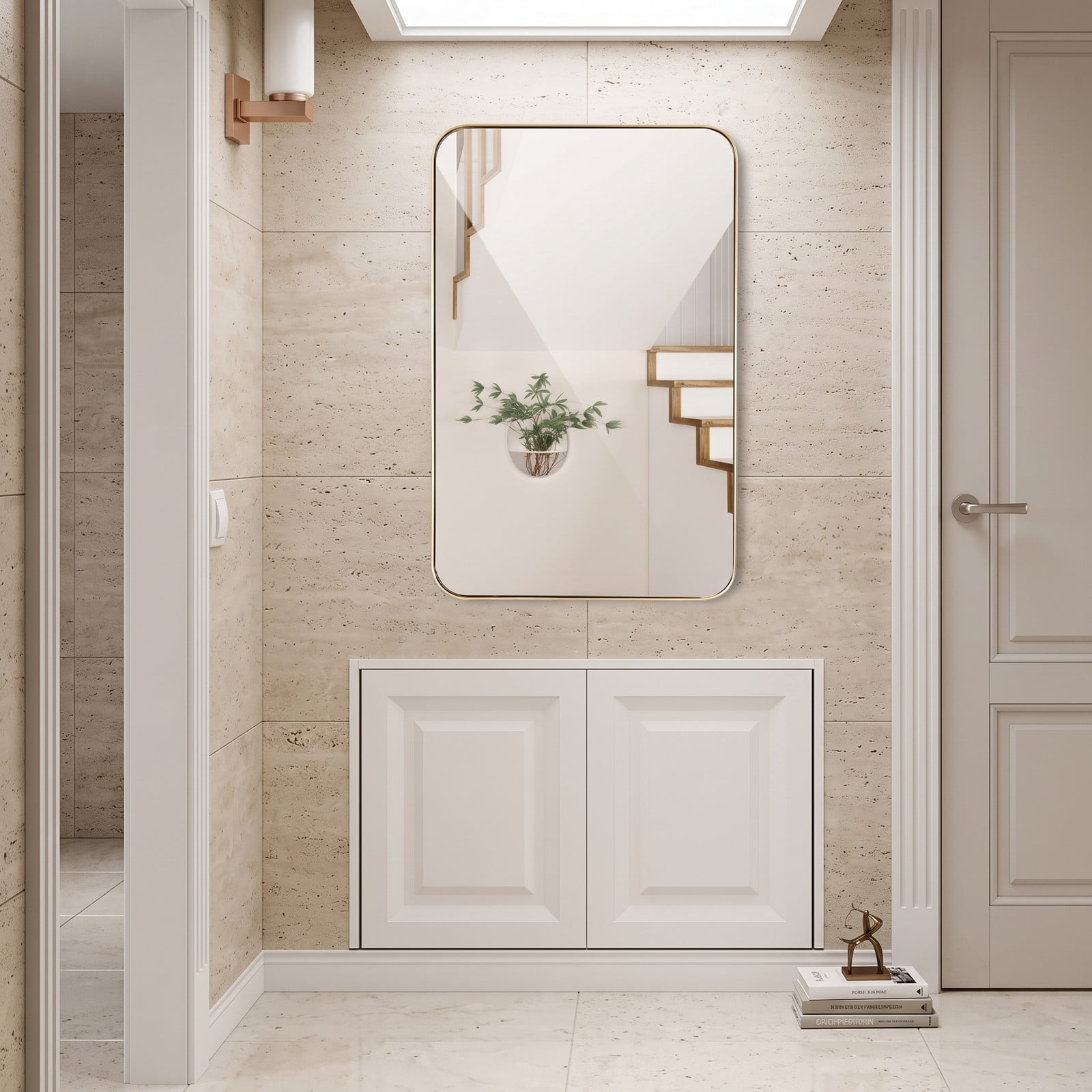 ALPULON 32 x 20 Inch Metal Frame Rectangle Wall Mirror, Wall-Mounted Bathroom Vanity Mirror with Explosion-Proof HD Glass for Entryway Living Room Bedroom Hallway, Gold