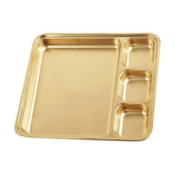 MOQIN Stainless Steel Divided Dinner Tray Rectangular 4 Sections Dinner Plates Metal Portion Control Plate Divided Plates Campers Compartment Plates Serving Plate Dividers (Golden)