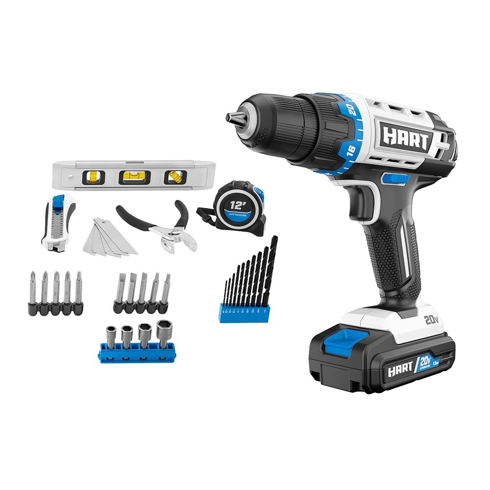 HART 20Volt Cordless 3/8inch Drill/Driver Project Kit, (1) 1.5Ah