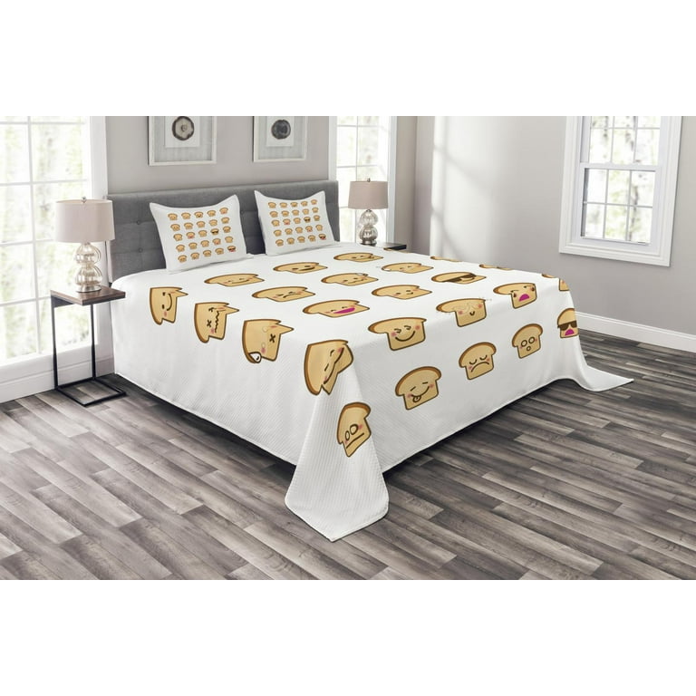 Emoji Bedspread Set Queen Size, Different Emotions in Bread Style Funny  Singing Dizzy and Angry Icons Pattern Print, Quilted 3 Piece Decor Coverlet  Set with 2 Pillow Shams, Peach Brown, by Ambesonne 