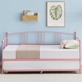 thumbnail image 3 of Jojoka Twin Size Metal Daybed with Trundle, Day Bed with 6 Casters Pullout Trundle, Steel Slat Support Sofa Bed Frame for Small Space, Guest Room, Bedroom, Living Room, Apartment, Pink, 3 of 7