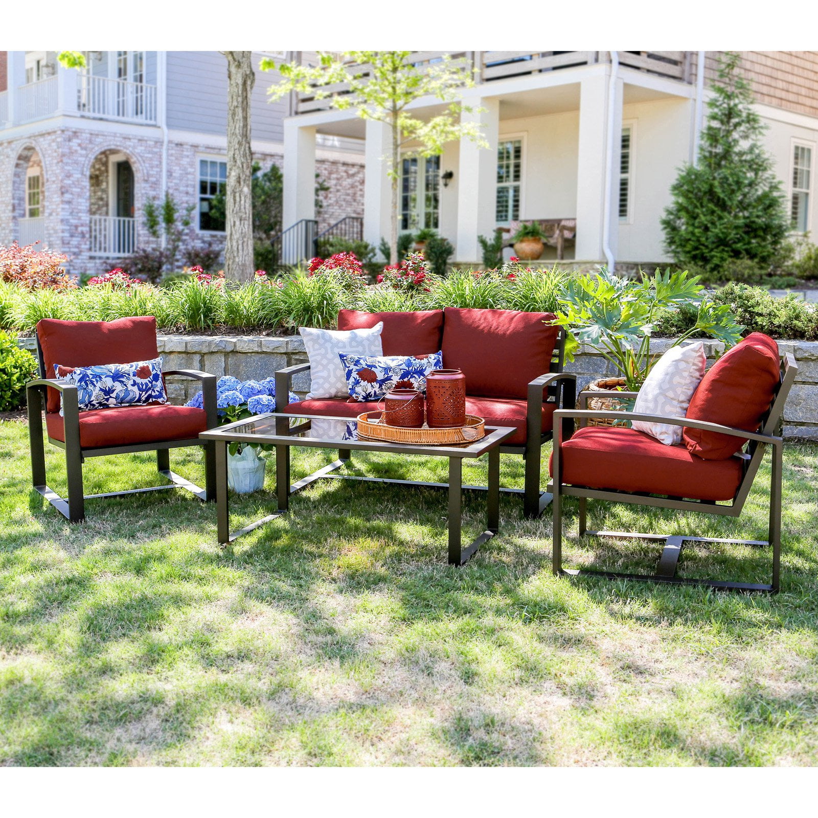 Leisure Made Jasper Aluminum 4 Piece Patio Conversation Set Walmart Com Walmart Com