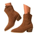 thumbnail image 3 of Leozcaa Women's Western Cowboy Cowgirl Embroidered Ankle Boots Fashion Round Toe Fall Short Booties Shoes, 3 of 8