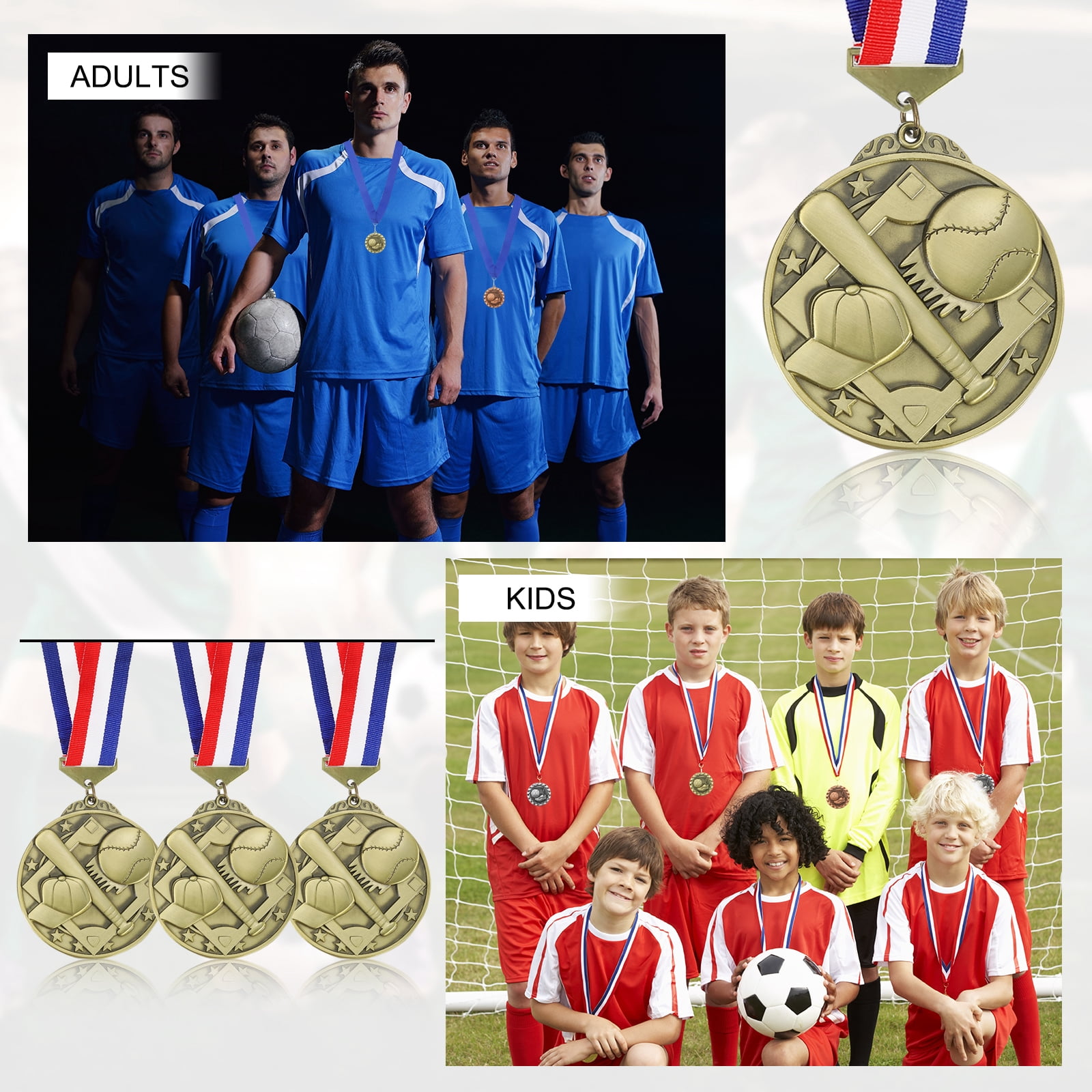 Uxcell Baseball Games Cap Award Medals with Ribbons, Winner Medals Prizes for Competitions Sports Party Gold