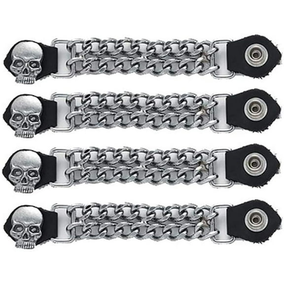 Motorcycle Leather Vest Extender with Chrome Chain for Men Biker Set of 4, Skull