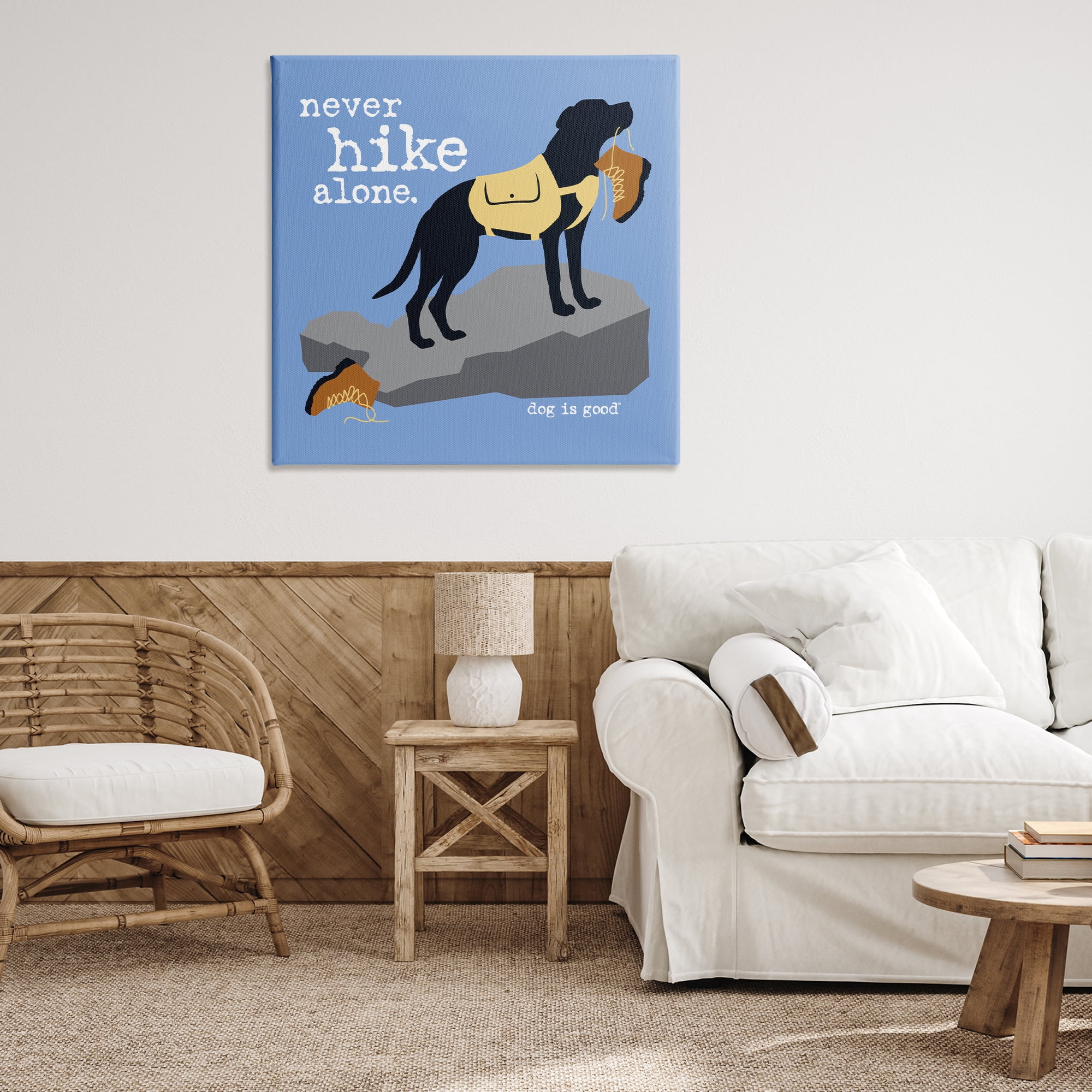 Stupell Industries Never Hike Alone Dog Animals Painting Wrapped Canvas Art Print Wall Art, 36 x 36