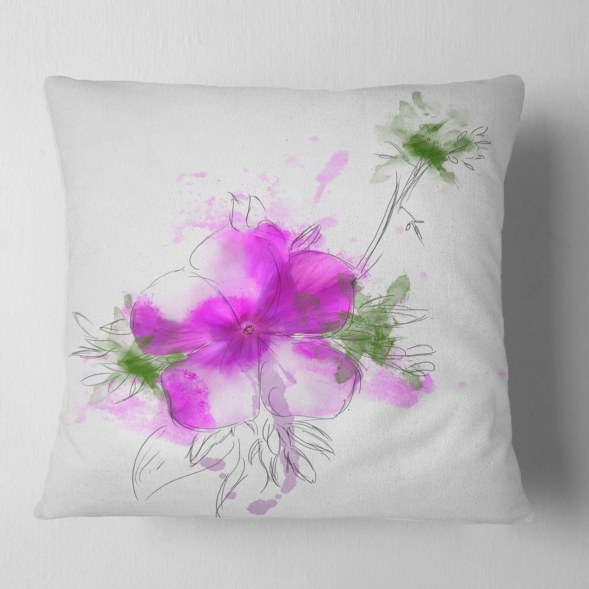 Designart Purple Flower Sketch with Stem - Floral Throw Pillow - 18x18
