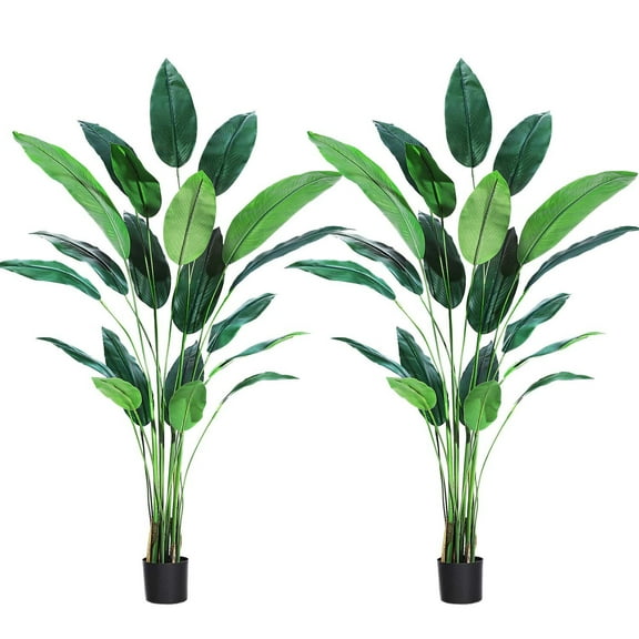 Artificial Bird of Paradise Plant 7FT(84in) Fake Palm Tree for Indoor Outdoor Modern Decor Faux Plants for Home Office Perfect Housewarming Gift with 20 Trunks Faux Leaves 2 Pack
