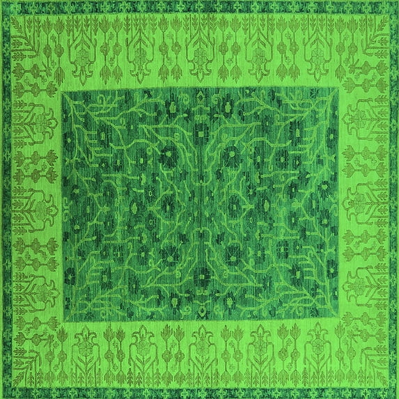 Ahgly Company Indoor Square Oriental Green Industrial Area Rugs, 4' Square