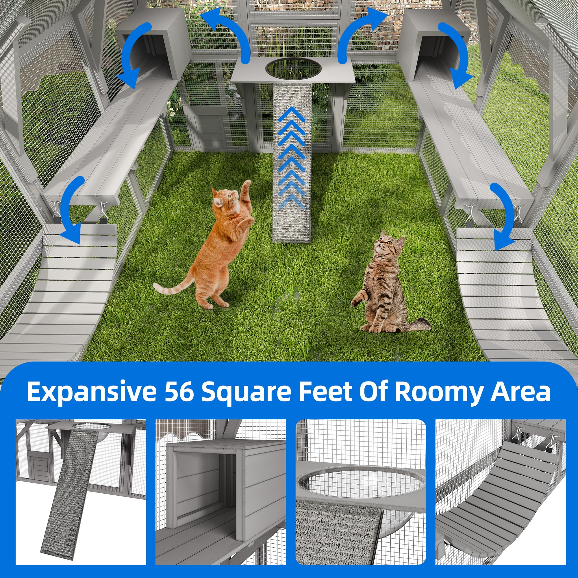 Dextrus 110" 56ft² Large Catio Outdoor Cat Enclosure, Multi Cats Cat House Weatherproof, Small Animals House Outdoor for 6-8 Cats