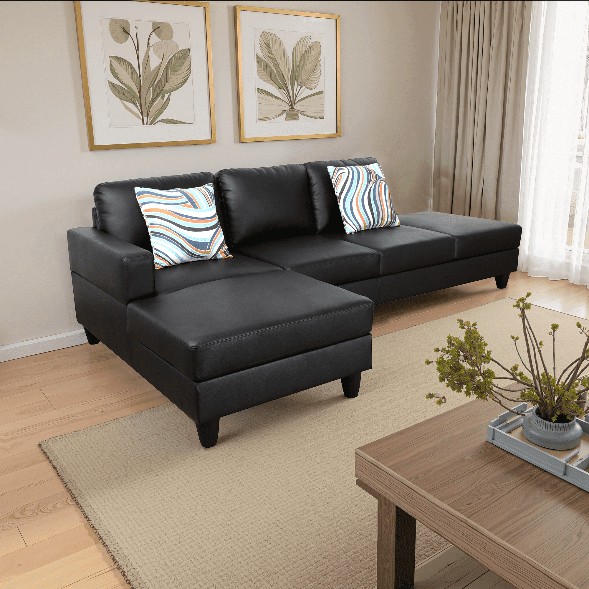 MAYEERTY Superior Black Semi-PU Modern Adult Couch Living Room Sofa Set