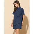 thumbnail image 4 of DARING DIVA 2 Pcs Women's Cotton Button Down Shirt Lounge Beach Short Sets XL Dark Blue, 4 of 6